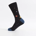 Calzino in cotone nero con tallone e punta blu e motivi colorati di pianeti galattici - Taglia Unica (39-46) / Tallone e Punta Blu Cowboy - Pianeta Spaziale