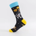 Calze di cotone nere con motivi spaziali con astronauti, pianeti colorati e razzi - Taglia Unica (39-46) / Tallone e Punta Giallo Brillante - Astronauta