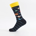 Black crew cotton sock featuring colorful solar system planets and yellow elastic cuff - One Size (39-46) / Black Heel & Toe - Planet Names