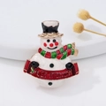 Festive snowman enamel brooch with Let It Snow banner in classic Christmas colors - Santa with Christmas Tree