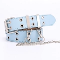 Light blue punk eyelet belt with double grommets and detachable silver chains - Sky Blue with Chain