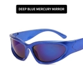 Steampunk sports sunglasses with deep blue metallic frames and blue mirrored lenses - Dark Blue Blue Mirror