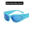 Futuristic steampunk sports sunglasses with light blue frame and blue mirror lenses - Blue Frame Blue Mirror Lens