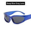 Y2K futuristic sports sunglasses with dark blue metallic frame and grey lenses - Dark Blue Grey Lens
