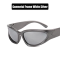 Steampunk Y2K sports sunglasses with gunmetal grey frames and silver mirror lenses - Gunmetal Frame Silver Mirror