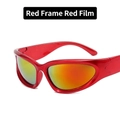 Y2K steampunk sports sunglasses featuring a sleek red frame and orange gradient lenses - Red Frame Red Mirror