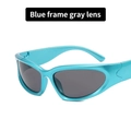 Streamline Y2K sports sunglasses featuring a metallic blue frame and gray lenses - Blue Frame Grey Lens