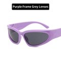 Y2K steampunk sunglasses with a purple frame and gray lenses in a futuristic sports design - Purple Frame Grey Lens