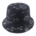 Elegante cappello alla pescatora nero con equazioni matematiche e formule stampate - 58cm / Nero