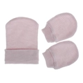 Newborn baby hat and mittens set with pink and white stripes in soft cotton knit - Pink White Stripes