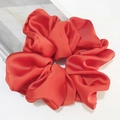 Oversized glossy red satin scrunchie with pleated texture for women hairstyles - Red