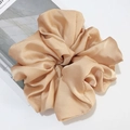 Oversized champagne gold satin scrunchie with elegant pleated texture and silk finish - Khaki