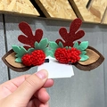 Fermaglio per capelli natalizio con corna di cervo rosse e foglie di feltro verde - 23-Corna di fiori rossi - Rosso