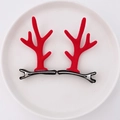 Set of two red flocked Christmas reindeer antler hair clips with metal duckbill base - 31 Classic Red Reindeer Antler Pair