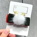 Christmas hair clip with plush white ball and golden reindeer antlers on red bow - 9 Green Bow with White Pom Pom