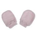 Close-up of pink and white striped newborn baby scratch mittens with ribbed cuffs - Pink