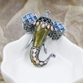 Detail of vintage elephant head brooch with blue crystals and pink enamel accents - DY11-Vintage Elephant