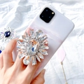 Pink marble phone case with a luxurious crystal sunflower ring holder stand - Flower Holder-No.11 Square Buckle Rhinestone-White