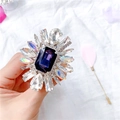 Luxurious silver brooch with deep blue rectangle crystal and radiant colorful rhinestones - Flower Holder-No.11 Square Buckle Rhinestone-Purple