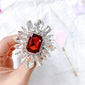Luxurious crystal gemstone phone stand with large rectangular red stone and silver finish - Flower Holder-No.11 Square Buckle Rhinestone-Brown