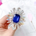Luxury sapphire blue crystal phone ring stand with iridescent rhinestone halo accents - Flower Holder-No.11 Square Buckle Rhinestone-Blue