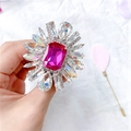 Handheld crystal phone grip stand with large pink gemstone and radiant diamond accents - Flower Holder-No.11 Square Buckle Rhinestone-Rose Red