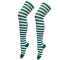 Green and white striped over-knee high socks for women in a clean vertical studio shot - Green & White Thin Stripes