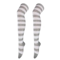 Women's thigh-high socks with grey and white horizontal stripes in soft cotton blend - Grey & White Wide Stripes