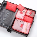 Travel packing cubes set of 6 waterproof storage bags for clothes shoes luggage organizer. - Watermelon red
