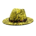 Détail du fedora jaune imprimé serpent avec ruban léopard et boucle métallique - M (56-58cm) / Vert