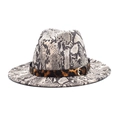 Chapeau fedora classique à motif serpent noir et blanc avec ceinture à imprimé léopard - M (56-58cm) / Beige
