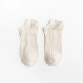 Beige men's low cut ankle socks with ribbed texture in a soft cotton blend finish - One Size / Off-white