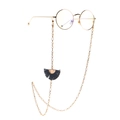 Retro round glasses with elegant gold metal chain and black fan-shaped tassel charm - Gold with Black Tassel