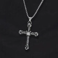 Hip hop silver alloy cross pendant necklace for men with durable metal chain - Double Sided Pattern Cross