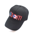 Detail of black baseball cap featuring 'WE CAN DO IT' slogan and Puerto Rico flag print - WE CAN DO IT Puerto Rico