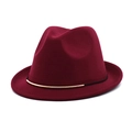 Vintage wine red wide brim wool fedora hat with black band and gold metal detail - M(56-58cm) / Burgundy