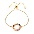 Verstelbare gouden doosketting armband met een ronde hanger van regenboogkleurige zirkoon - Stijl 6 (b58e)