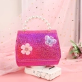 Mini rose pink sequin handbag for kids with pearl handle and floral butterfly detail - Red