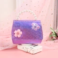 Mini purple glitter bag with pearl handle and sequin butterfly for kids and girls - Purple