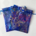 Set of three blue organza gift bags with colorful golden branch coral patterns - Royal Blue Coral