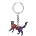 Détail d'un porte-clés chat mandala coloré avec motifs floraux et fermoir argenté - Motif de Chat
