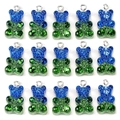 Vista macro di 15 ciondoli a forma di orsetto in resina glitterata blu e verde con anelli - Orsetto Glitter Blu Verde