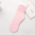 Pastel pink slouch socks in breathable velvet fabric with fine vertical stripe texture - One Size / Pink