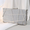 Silver geometric hollow metal clutch bag with sparkling rhinestone inlay and snap closure - Silver