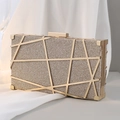 Luxurious champagne glitter evening clutch bag with geometric gold metal frame - Gold