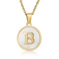 18K gold plated necklace with circular shell pendant featuring a bold letter B charm - Gold B
