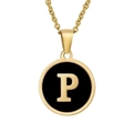 Gold plated stainless steel necklace featuring a black shell pendant with golden letter P - Black Enamel Letter P