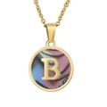 18K gold plated necklace with circular letter B pendant and colorful shell inlay - Colorful Abalone Shell Letter B