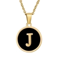 18K gold plated stainless steel necklace with black enamel pendant and letter J - Black Enamel Letter J
