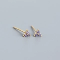 Elegant gold-plated S925 sterling silver studs featuring three-claw purple zircons - Golden Color (zirconia)